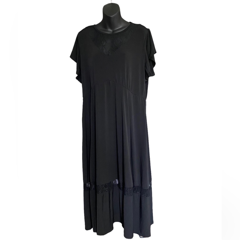 Torrid Dress Size 3 Midi Studio Knit Lace Flutter Sleeve Pocket Black Stretch 3x